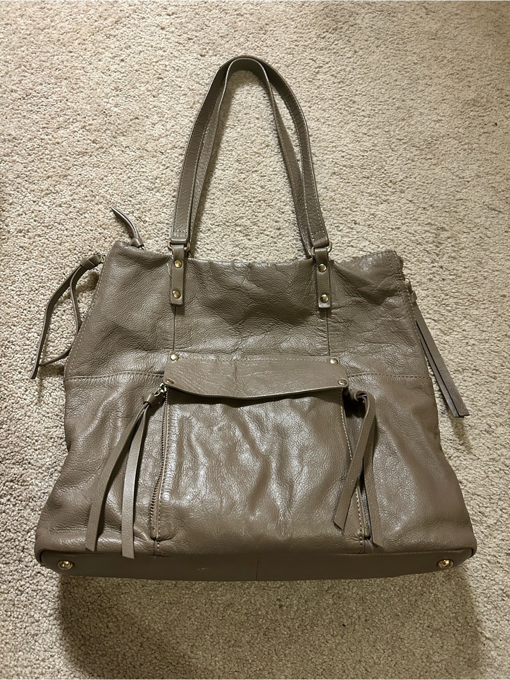 Kooba Everette leather tote bag in taupe with gold-tone hardware